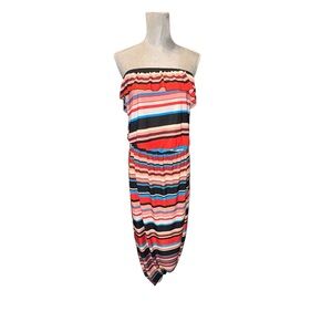 Striped Strapless Summer Dress in Multicolor Sz L